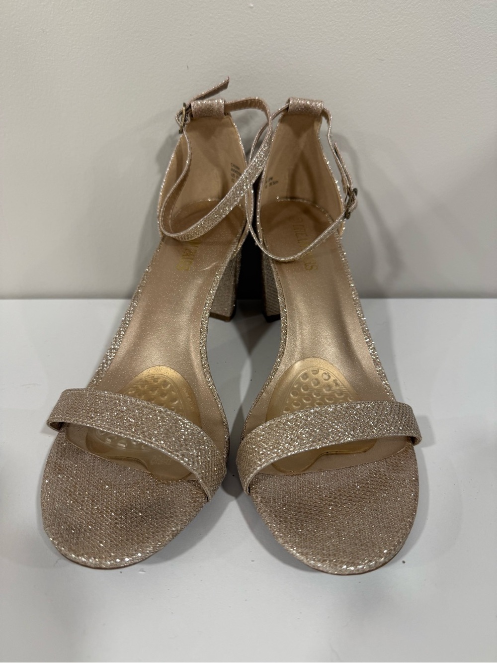 Dream Pairs Glitter Ankle-Strap Block Heels - Gold